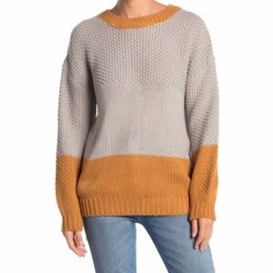 Elodie Colorblock Knit Gray and Mustard Marigold Sweater